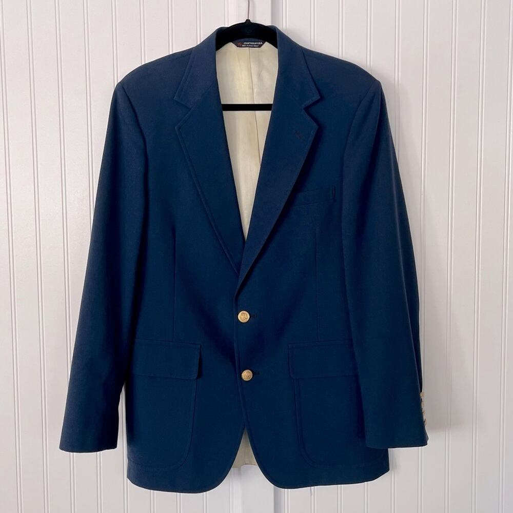 Vintage Navy Blue Blazer with Gold Buttons Preppy Designer Lightweight Suit Coat